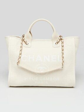 Chanel Cream Canvas Small Deauville Shopping Tote Bag